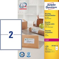   Etikett címke címzés újrahasznosított  LR7168-100 QuickPEEL 199,6x143,5mm Avery