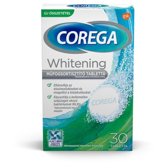 Corega Whitening antibakteriális hatású műfogsortisztító tabletta 30 db