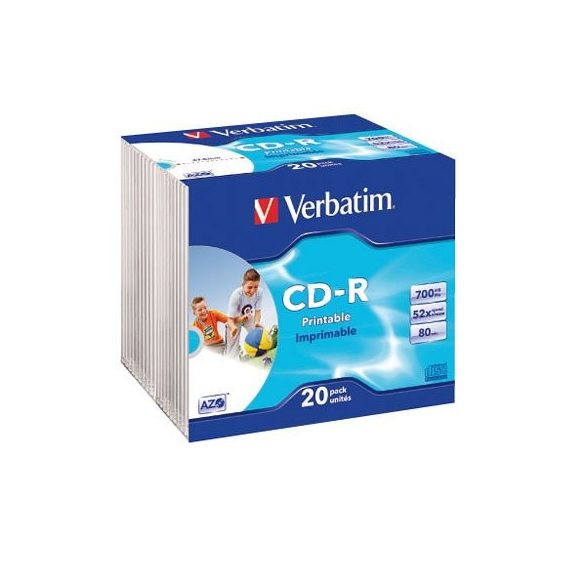 CD-R Verbatim 700MB 52x nyomtatható 20db slim AZO 43424