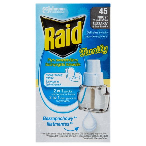 Raid® Family Elektromos szúnyogirtó készülék 45 éjszakás, illatmentes 1 db +27 ml