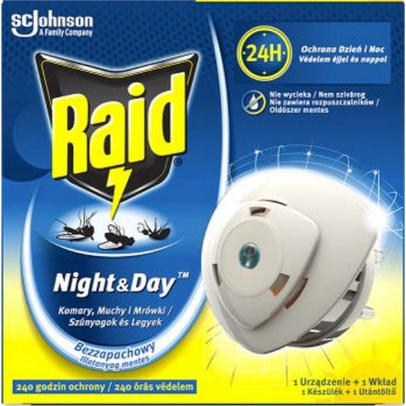 Raid® Night&Day szúnyog- és légyirtó korong készülék utántöltővel 240 órás