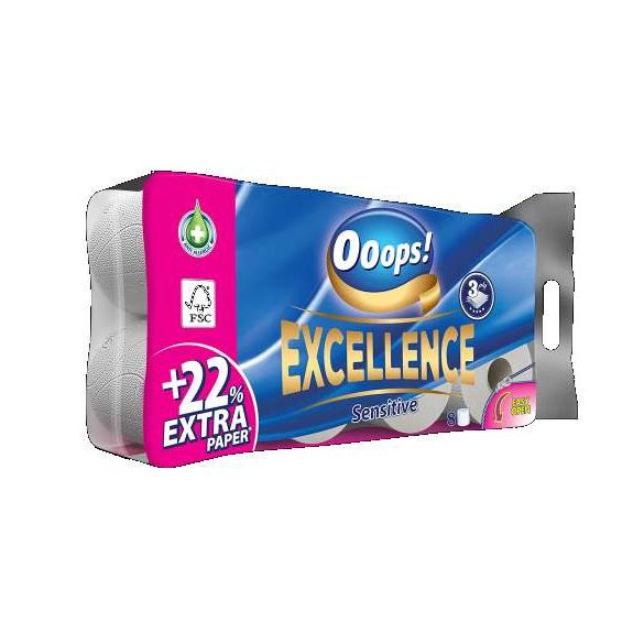 Ooops! Excellence toalettpapír 8 tekercs 3 rétegű Sensitive